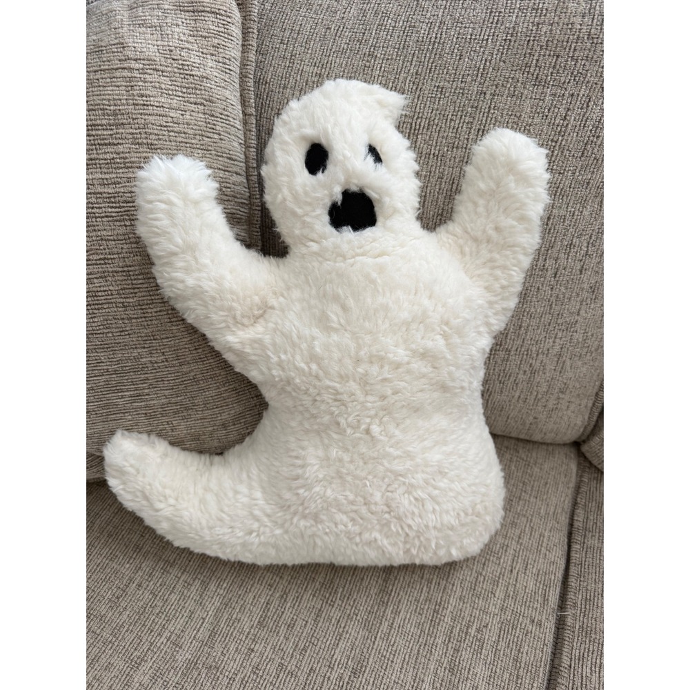 Pottery Barn Halloween Fall Ghost Shaped Teddy Faux Fur Plush Pillow White Decor